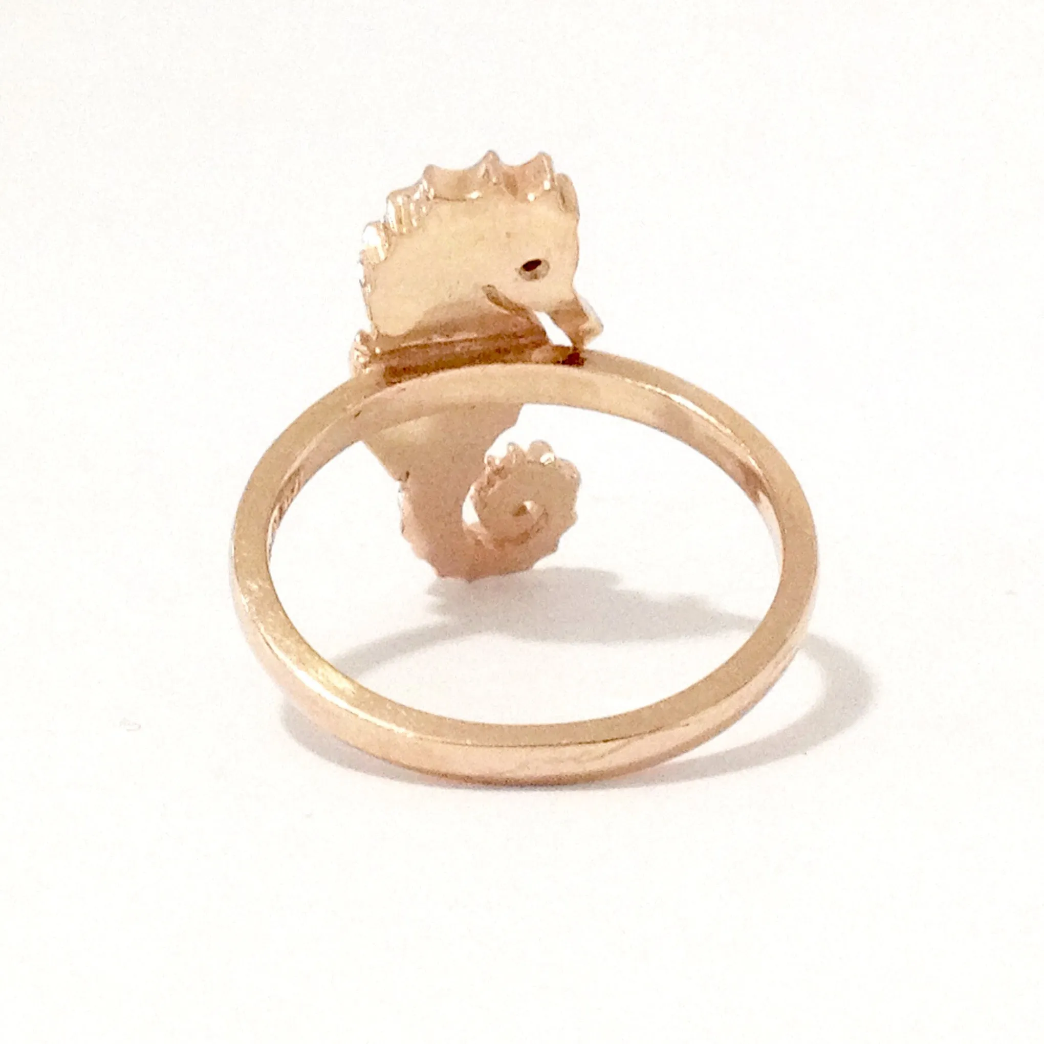 14K Gold Large Size Seahorse Ring with Turquoise Eye