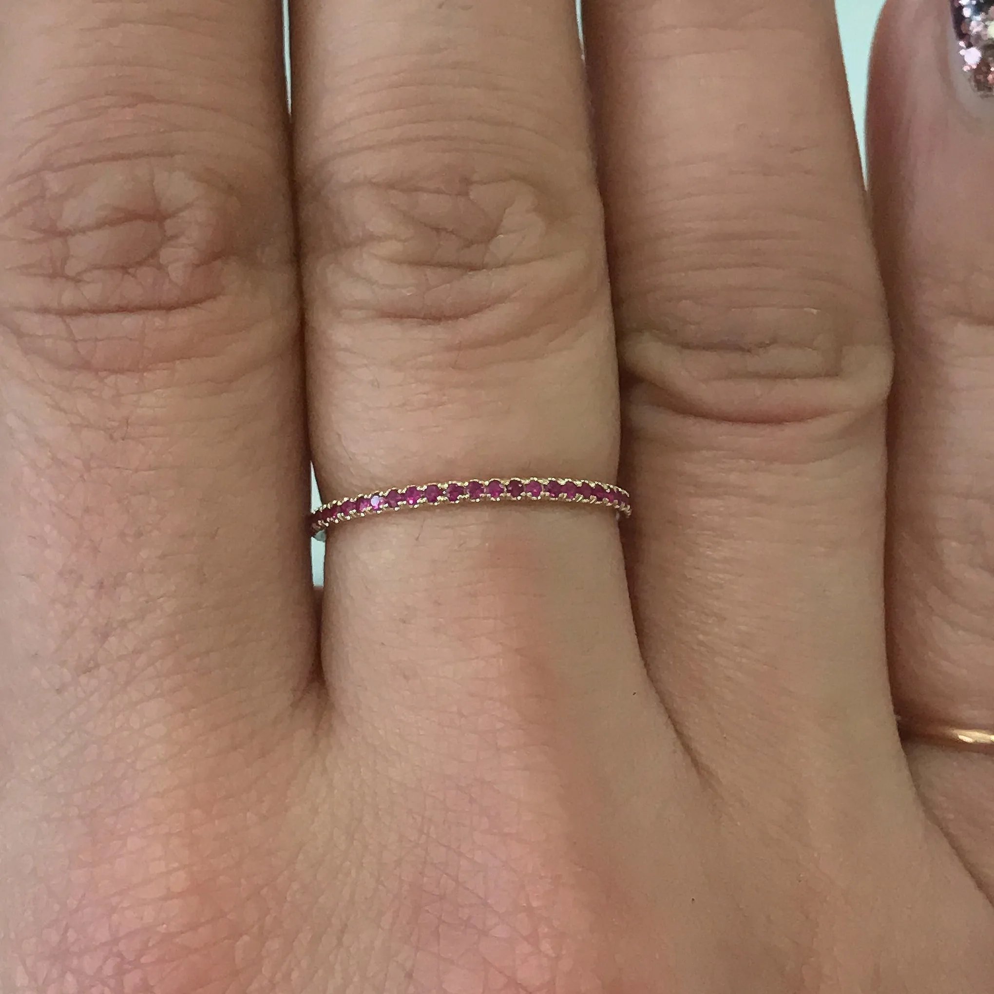 14K Gold Micro Pavé Ruby Gemstone Full Eternity Band