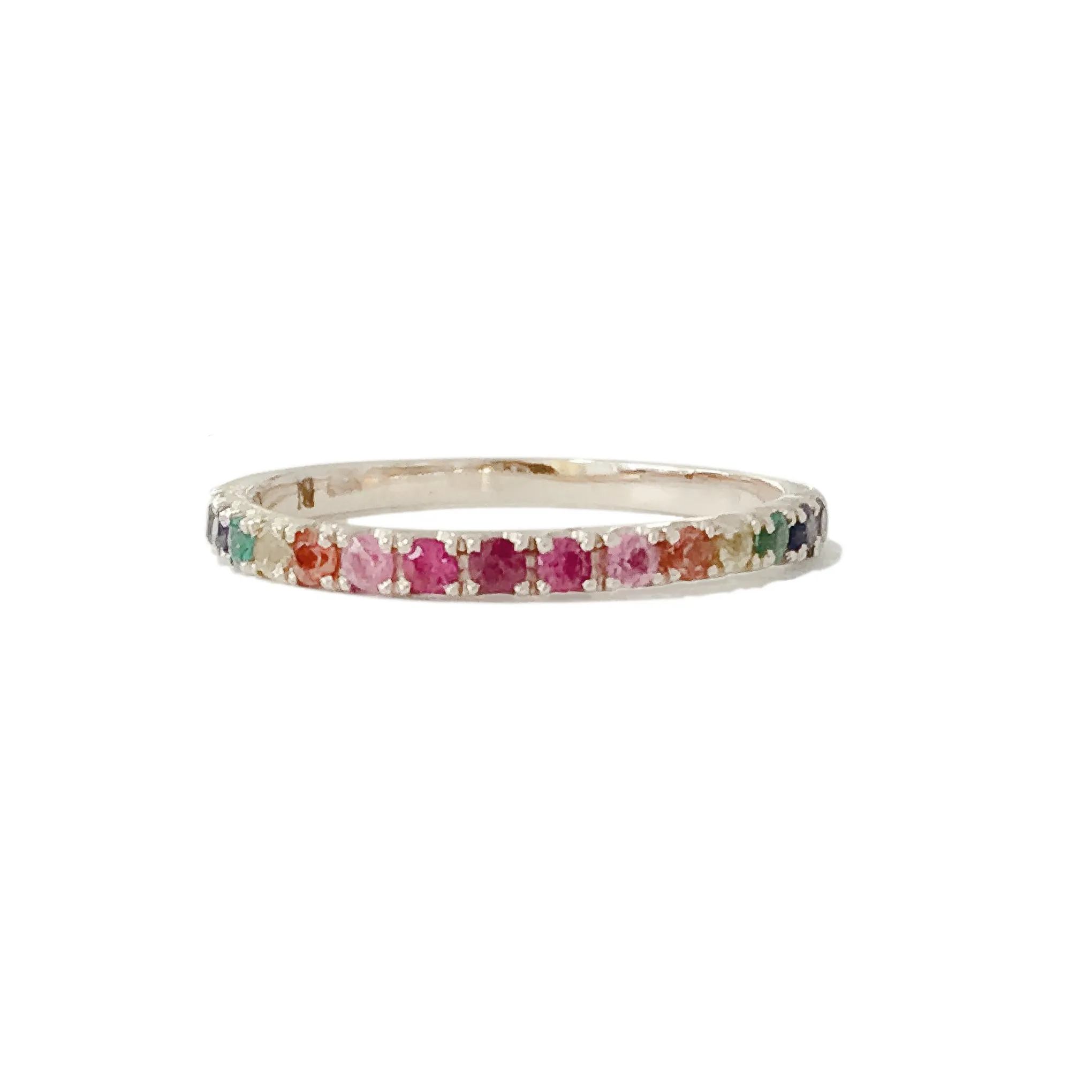 14K Gold Pavé Rainbow Gemstone Half Eternity Band