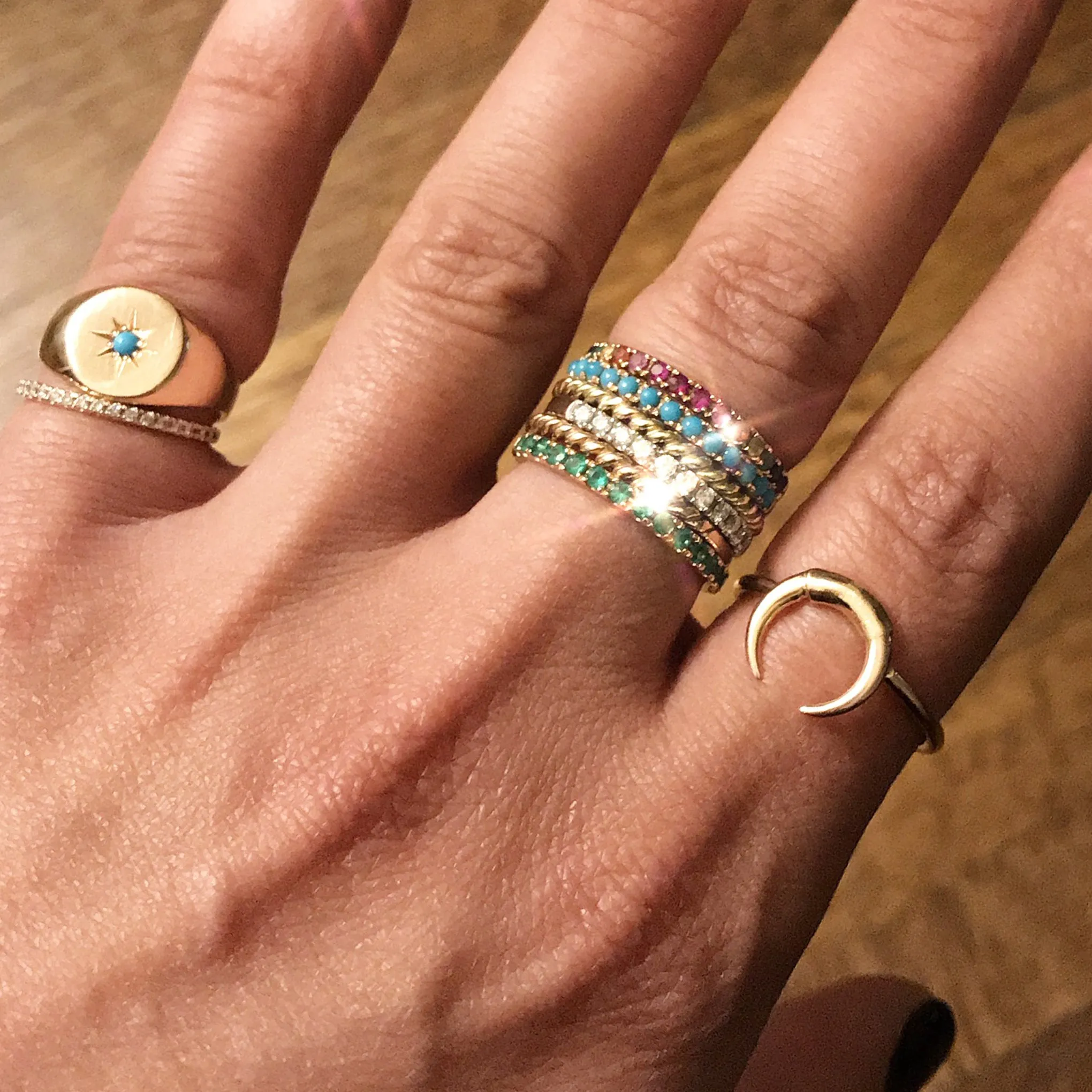 14K Gold Pavé Rainbow Gemstone Half Eternity Band