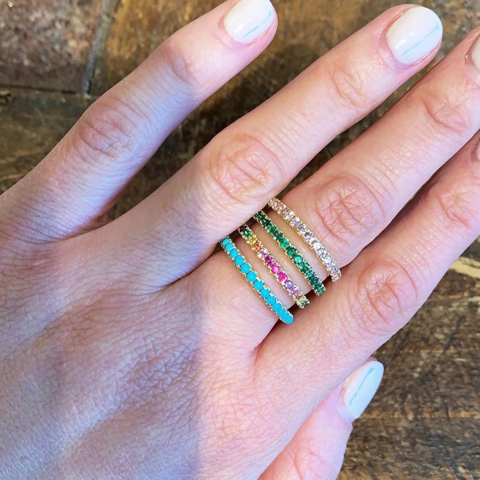 14K Gold Pavé Rainbow Gemstone Half Eternity Band