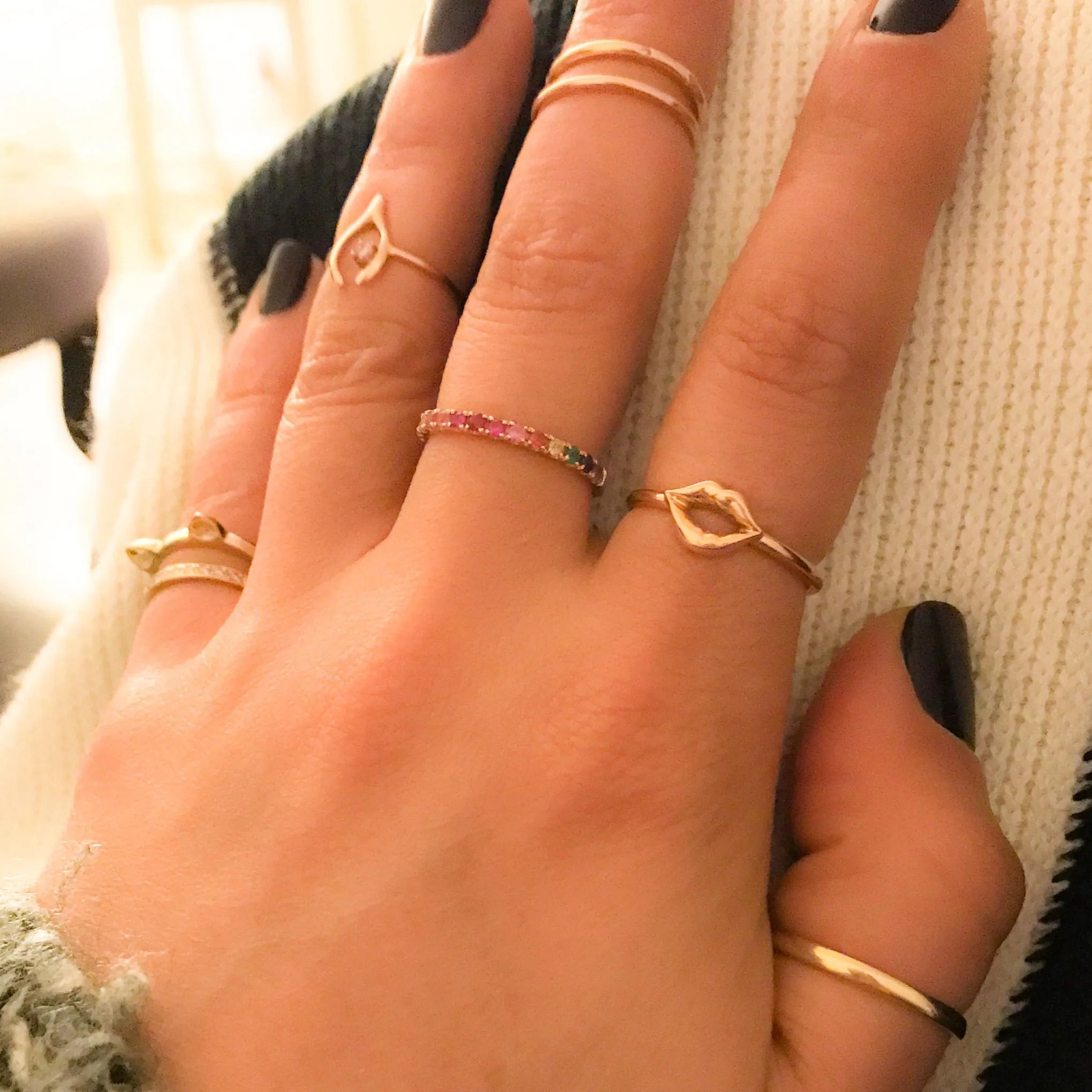 14K Gold Pavé Rainbow Gemstone Half Eternity Band