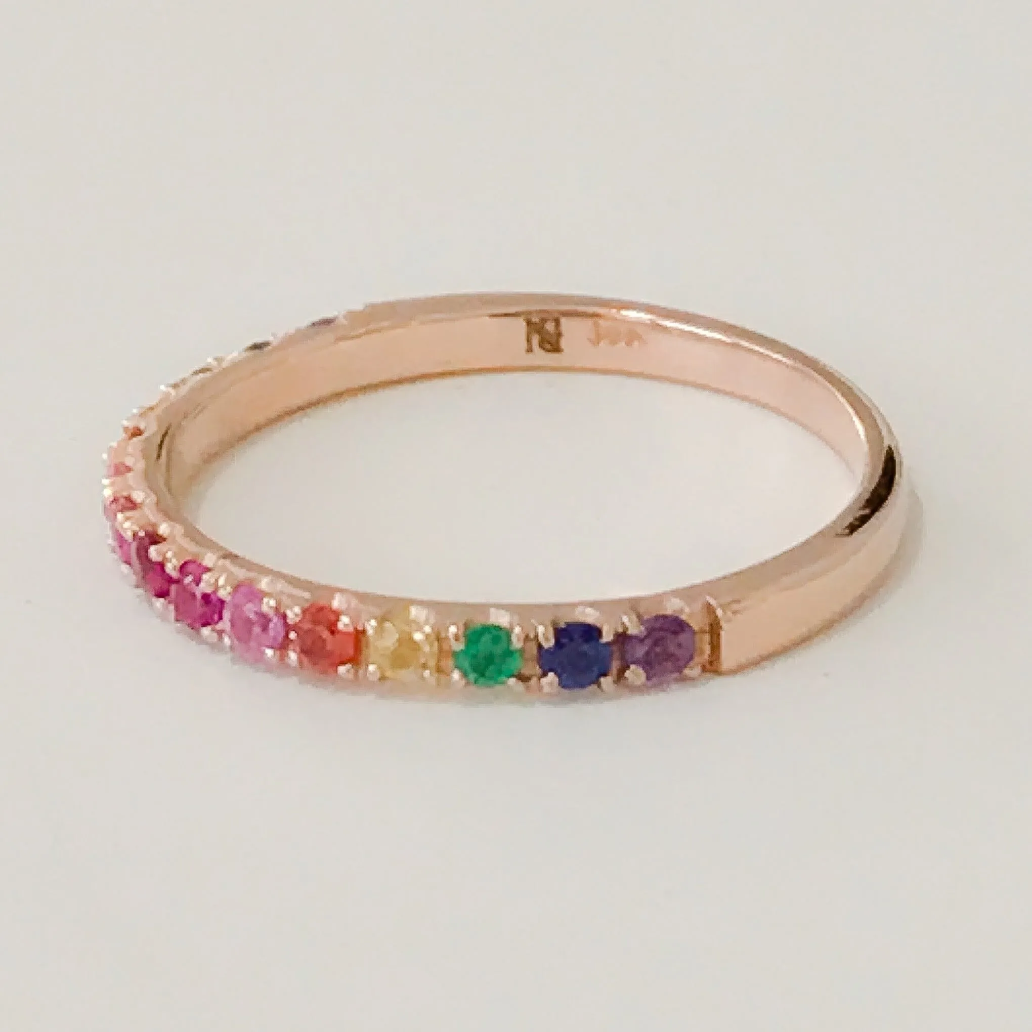 14K Gold Pavé Rainbow Gemstone Half Eternity Band