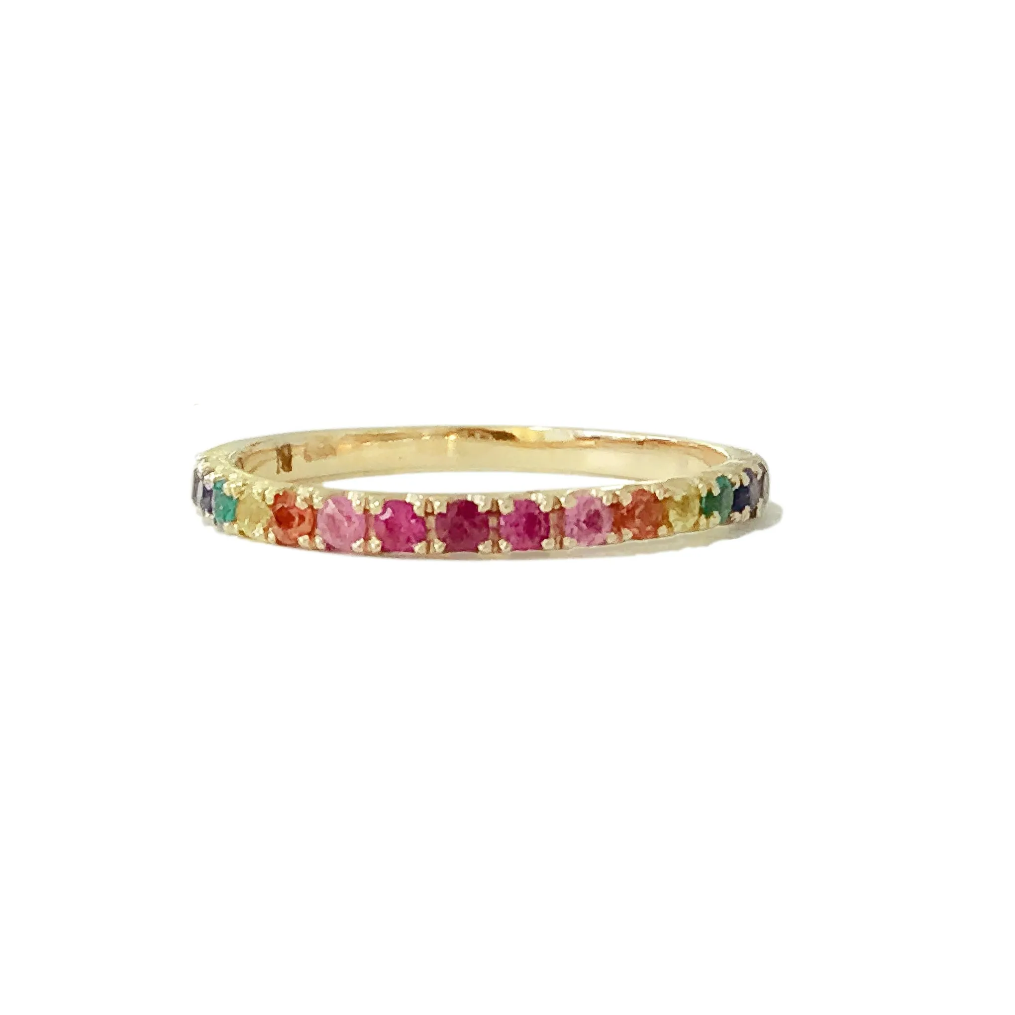 14K Gold Pavé Rainbow Gemstone Half Eternity Band