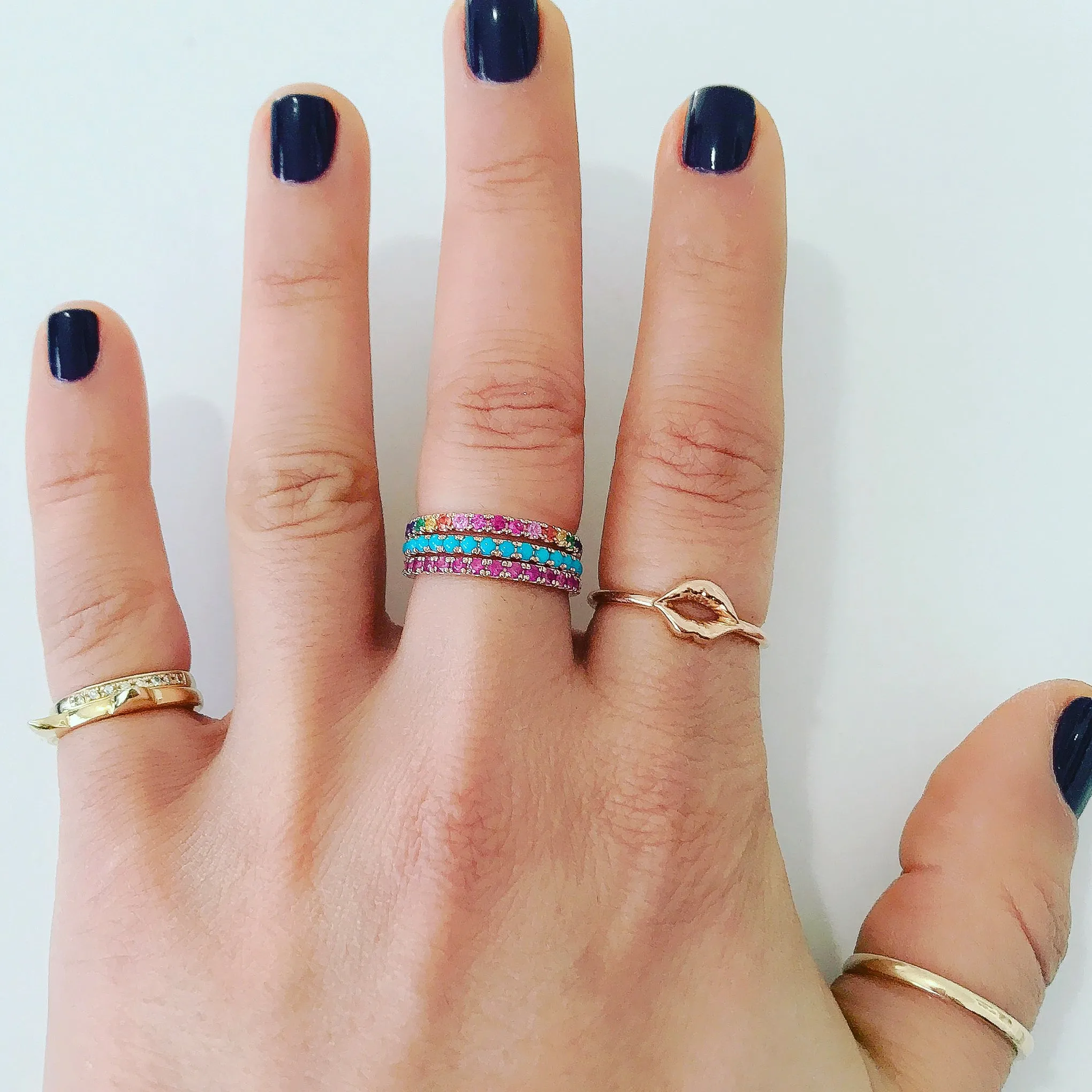 14K Gold Pavé Rainbow Gemstone Half Eternity Band