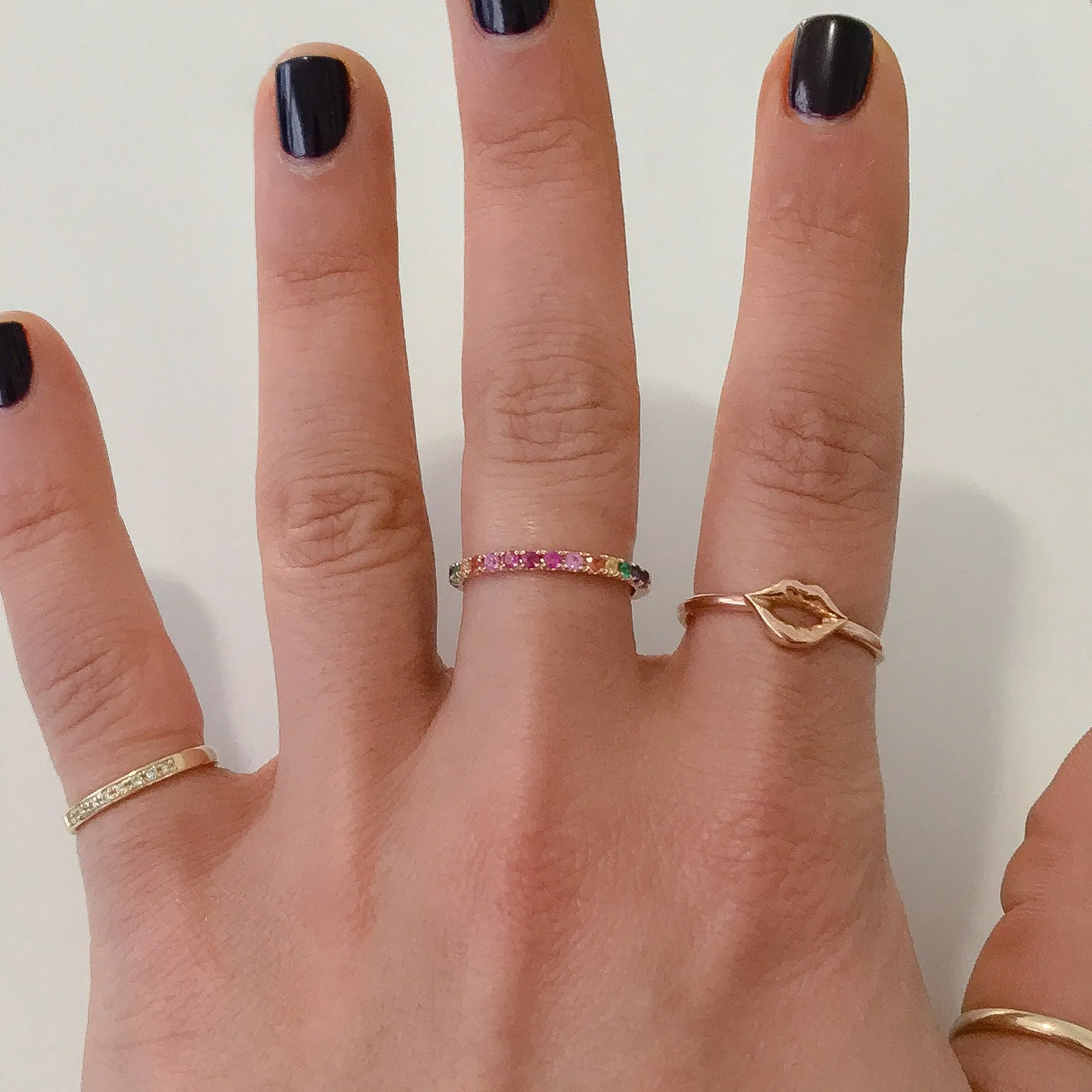 14K Gold Pavé Rainbow Gemstone Half Eternity Band