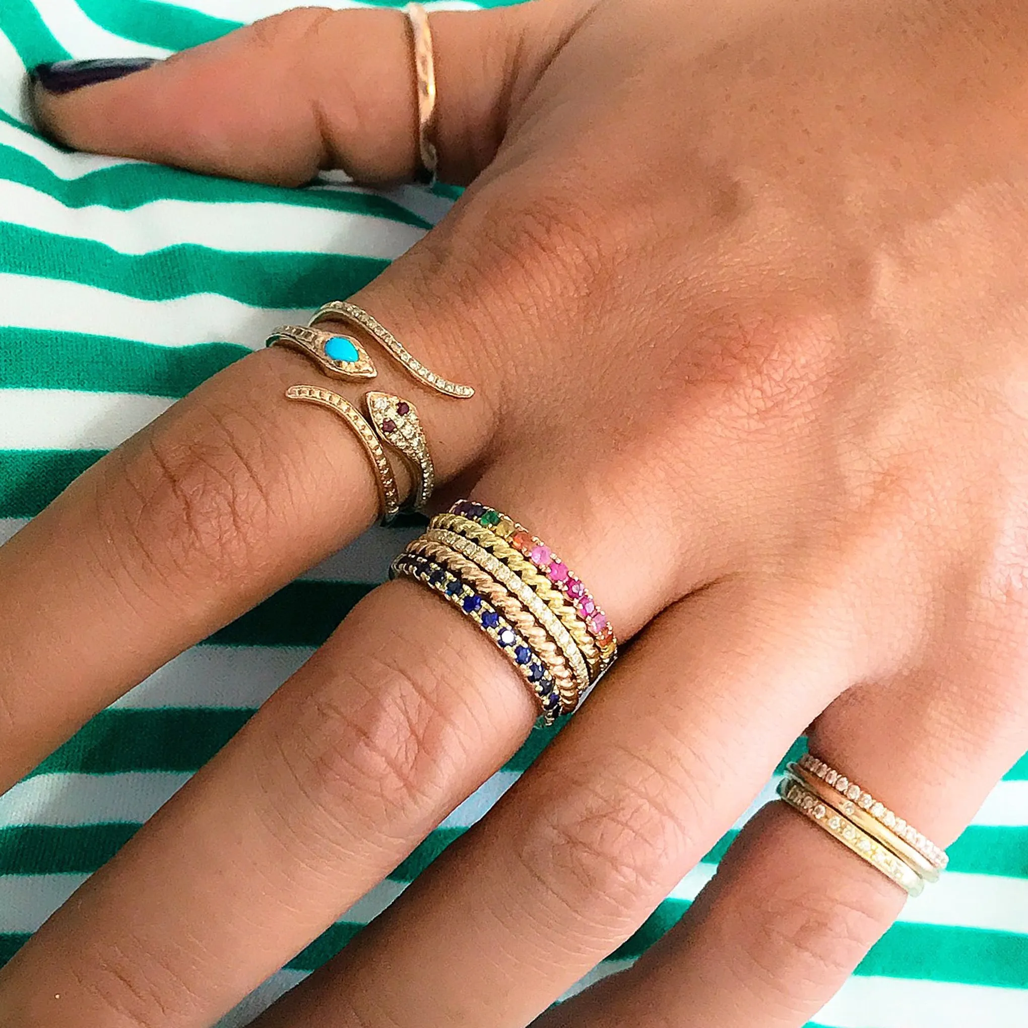 14K Gold Pavé Rainbow Gemstone Half Eternity Band
