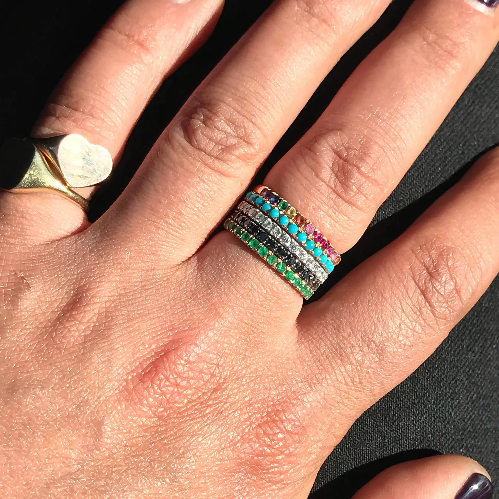 14K Gold Pavé Rainbow Gemstone Half Eternity Band