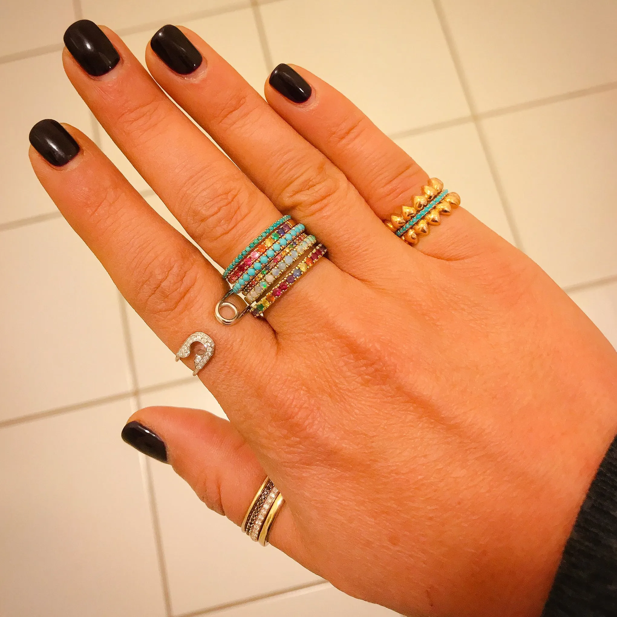 14K Gold Pavé Turquoise Gemstone Full Eternity Band