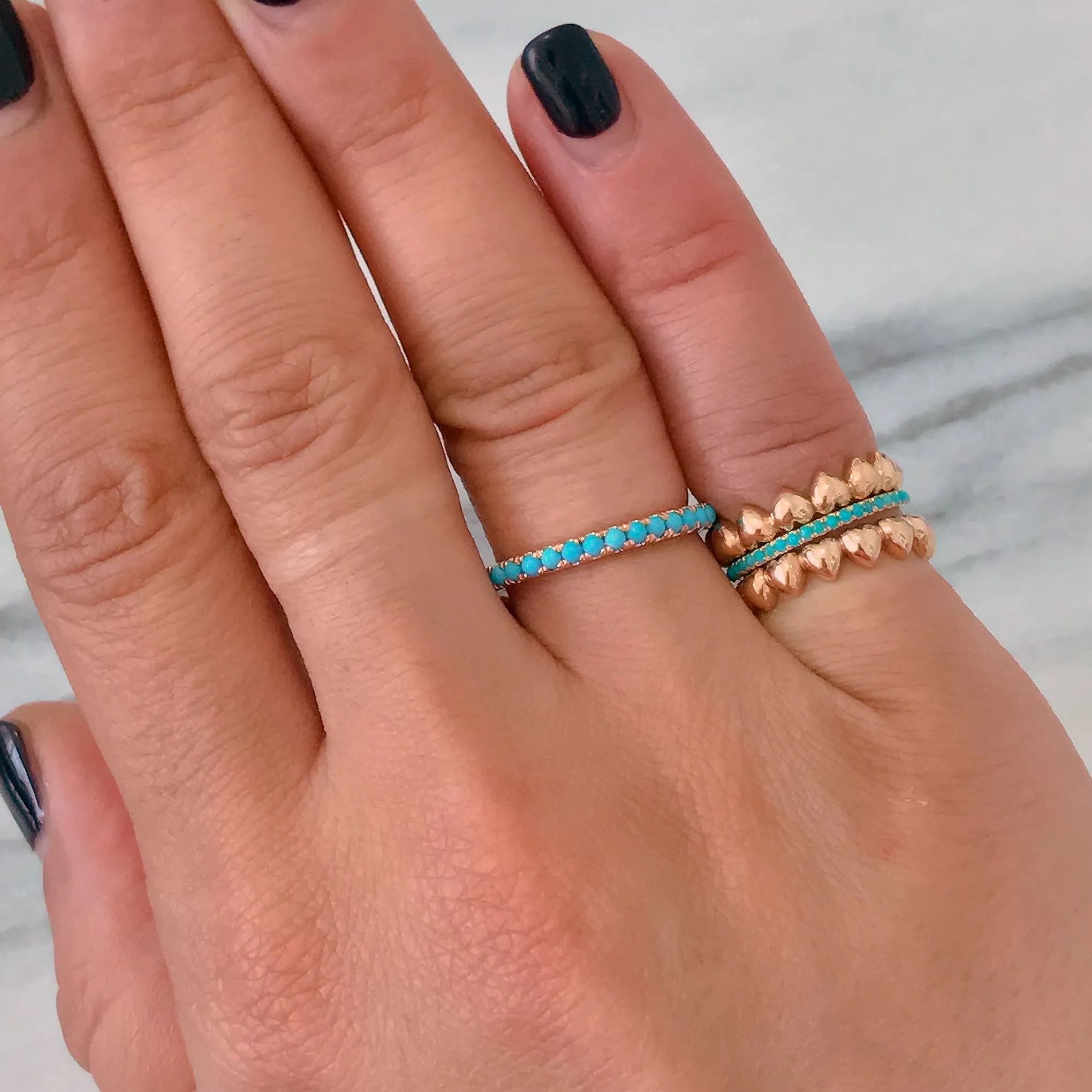 14K Gold Pavé Turquoise Gemstone Full Eternity Band