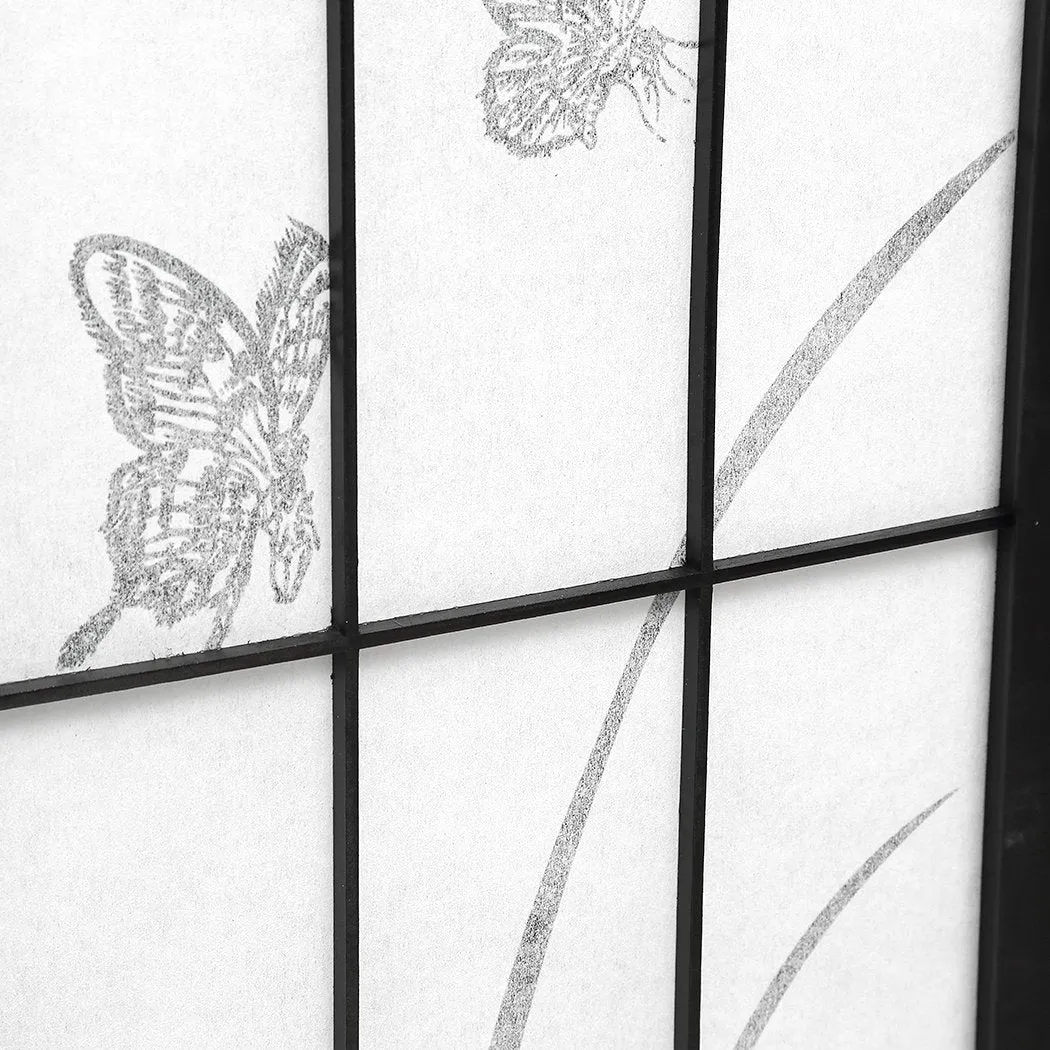 4 Panel Room Divider Screen Door Stand Privacy Fringe Wood Fold Blossom