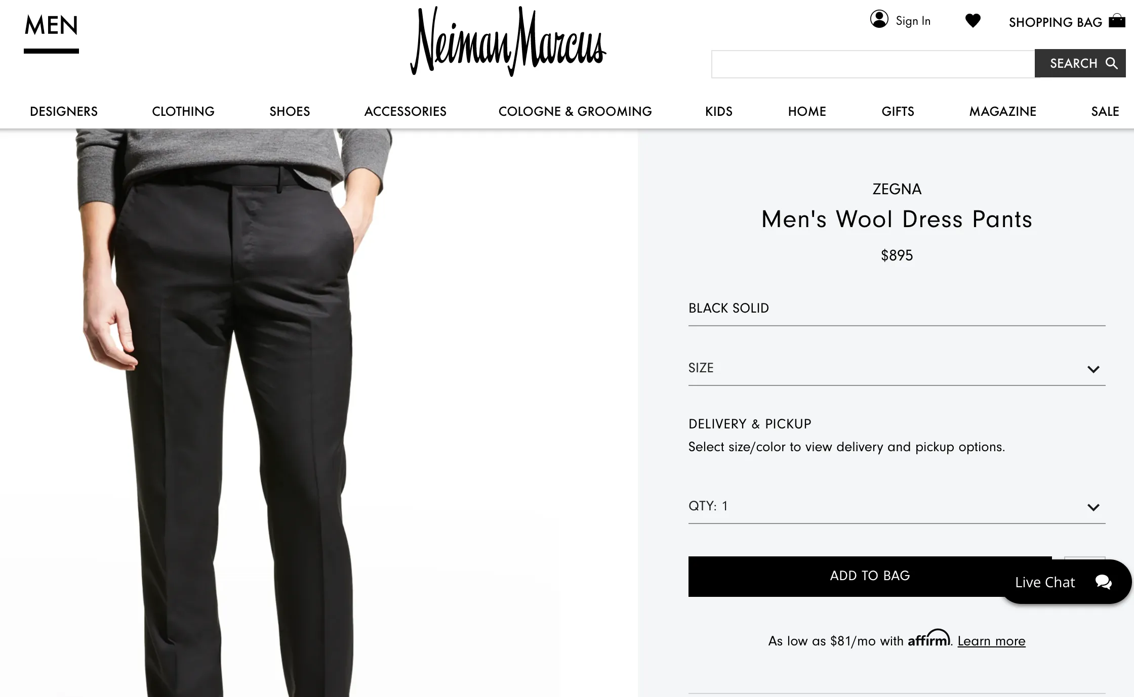 $795 ERMENEGILDO ZEGNA - "MICBLK MILA" Black Premium Dress Pants - 35W (52EU)
