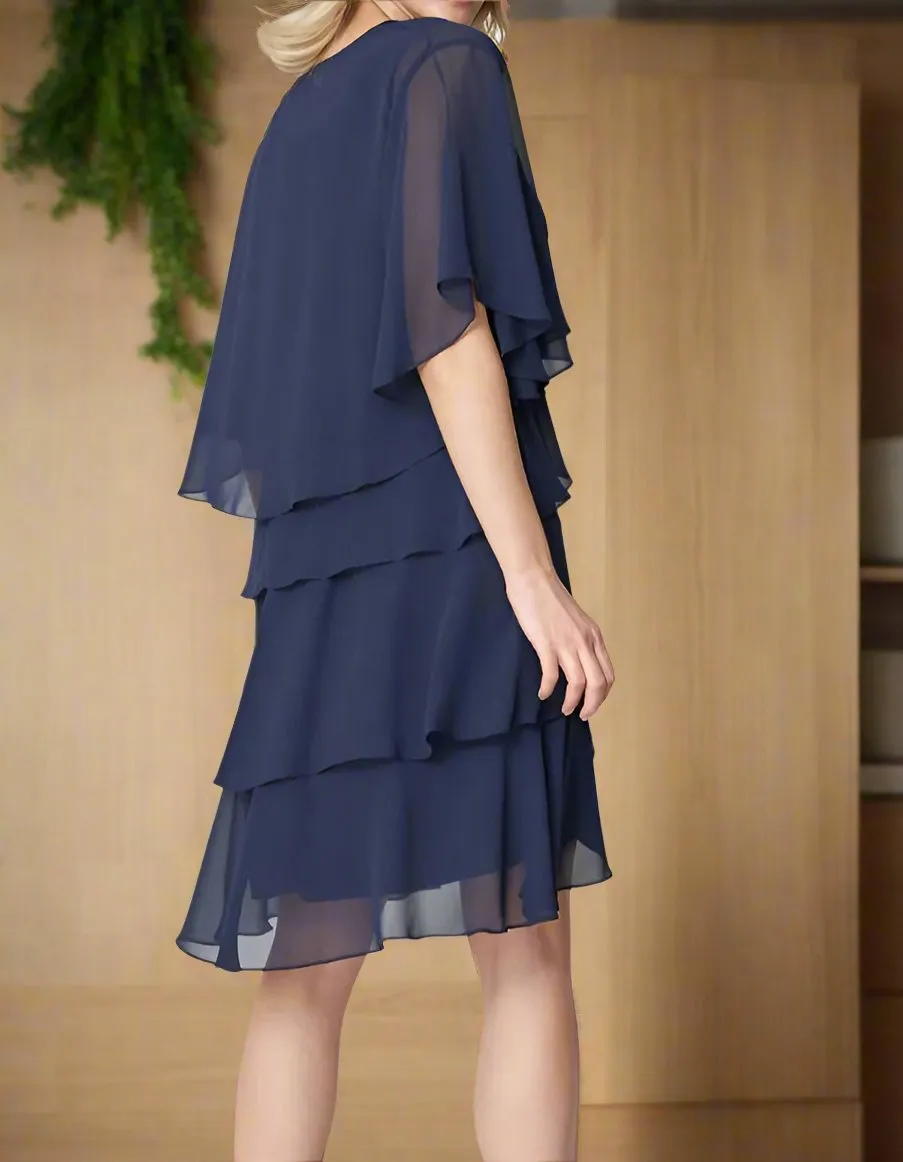 A-Line Half Sleeves Knee Length Mother of The Bride Dresses