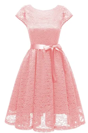 A-line Lace Short Bridesmaid Dresses with Sleeves