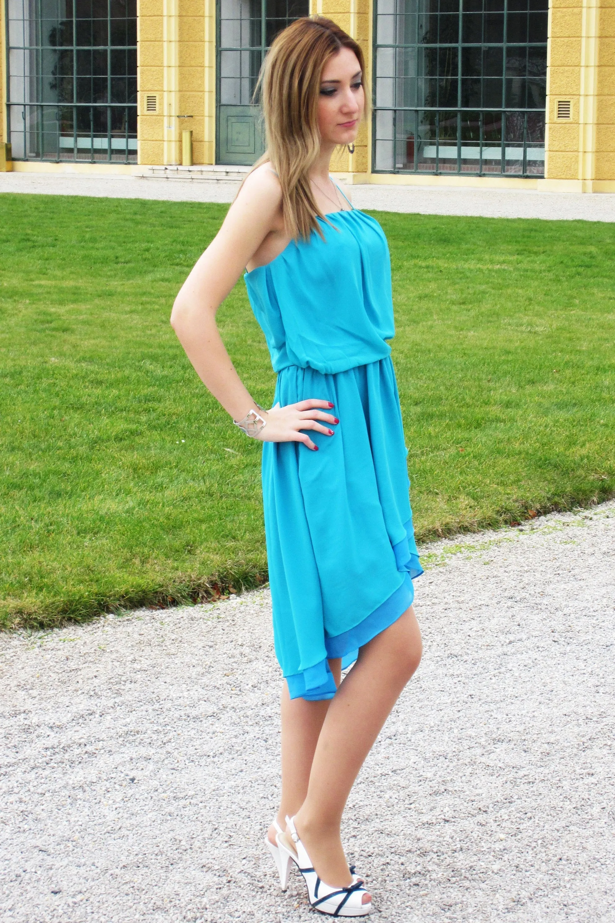 A-line Spaghetti Strap Knee Hi-low Length Chiffon Prom Dress