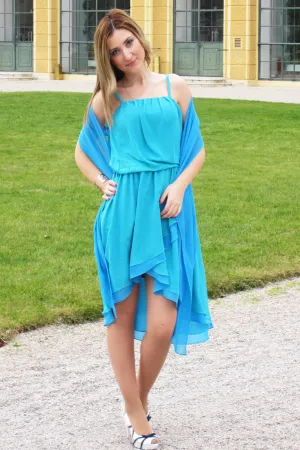 A-line Spaghetti Strap Knee Hi-low Length Chiffon Prom Dress