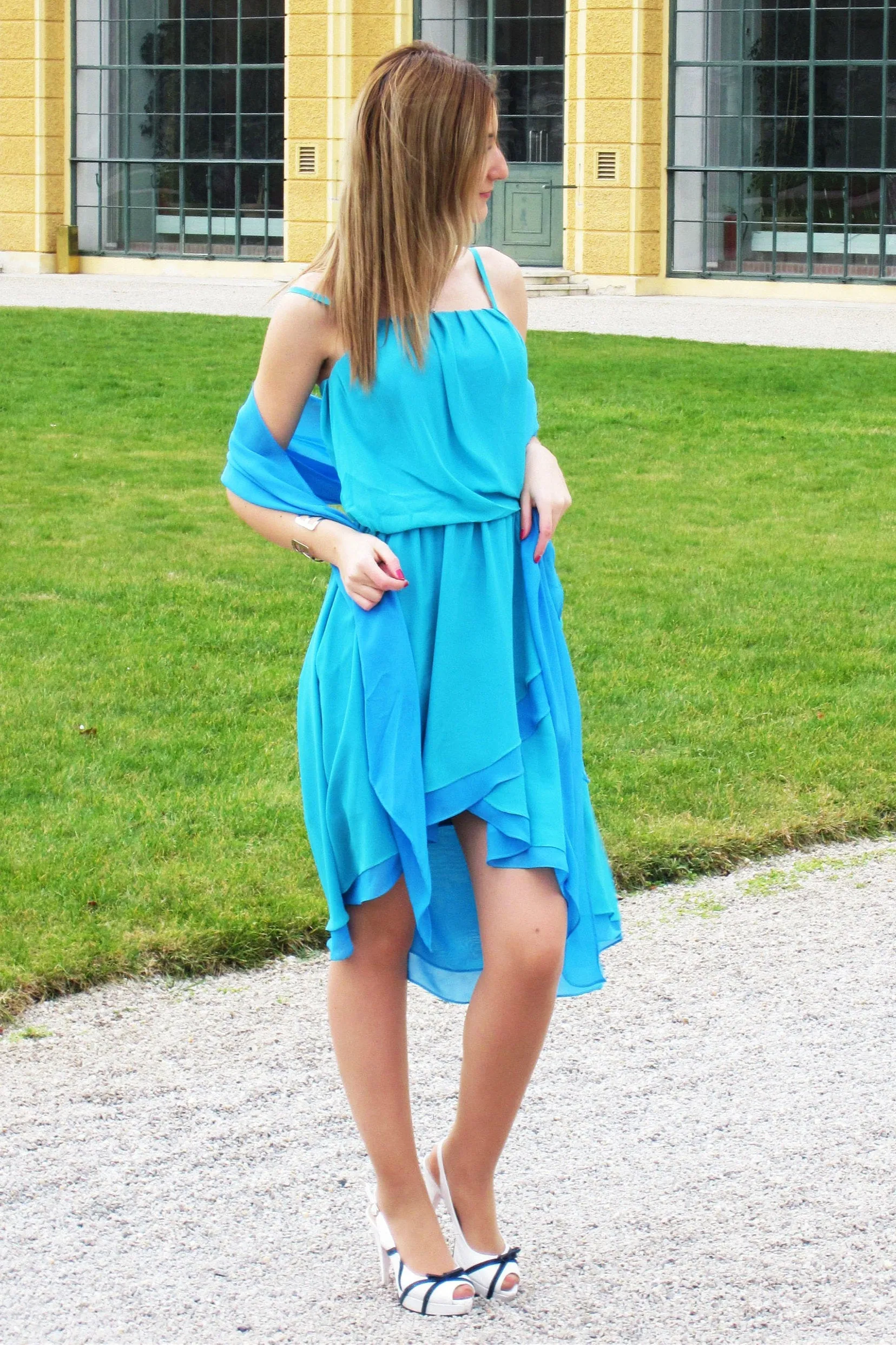 A-line Spaghetti Strap Knee Hi-low Length Chiffon Prom Dress