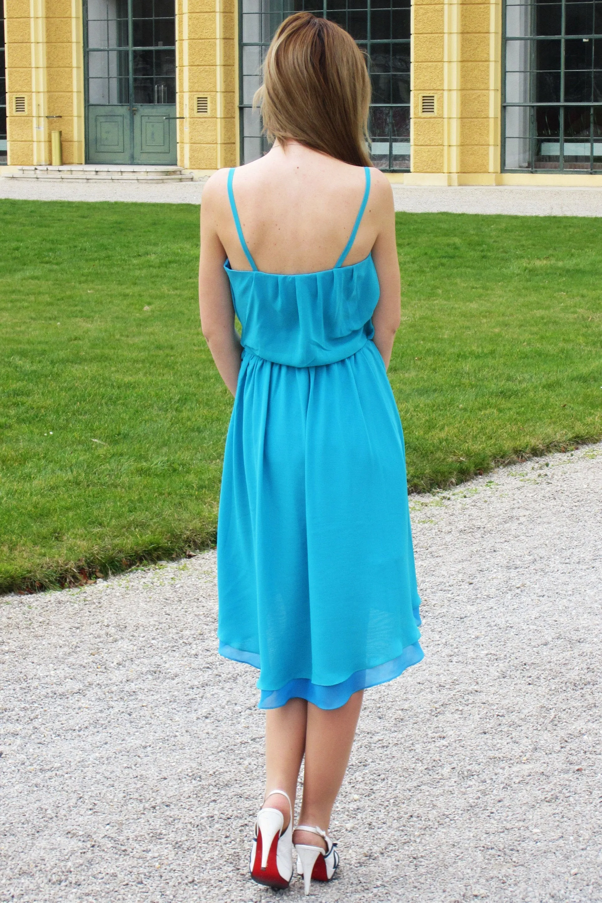 A-line Spaghetti Strap Knee Hi-low Length Chiffon Prom Dress