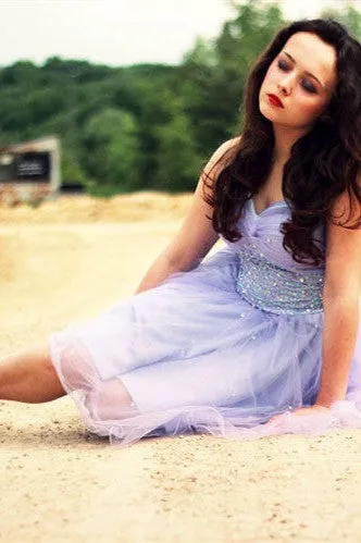 A-line Sweetheart Knee Length Tulle Rhinestone Prom Dress