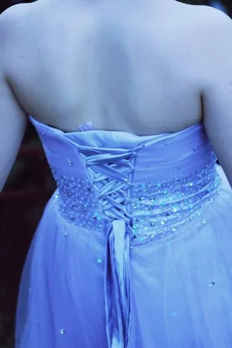 A-line Sweetheart Knee Length Tulle Rhinestone Prom Dress