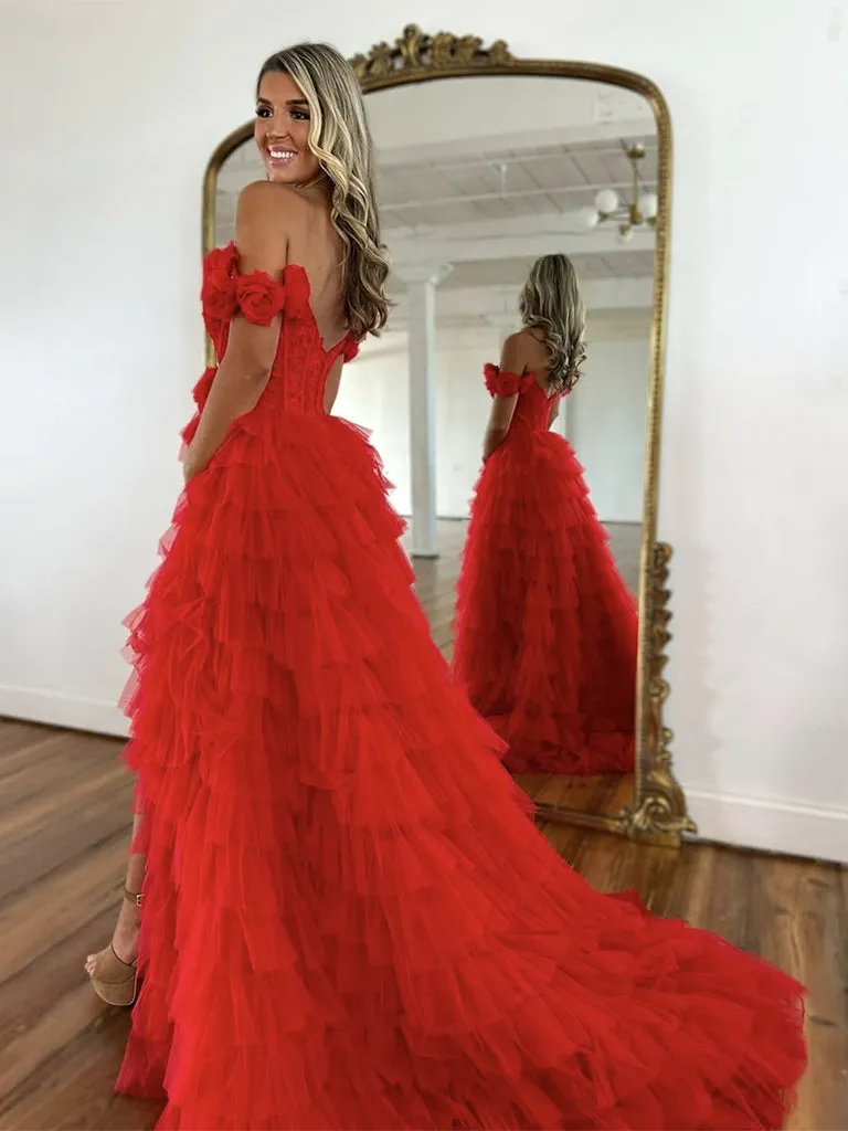 A-line Sweetheart Neck Tulle Lace Burgundy Long Prom Dress, Burgundy Long Formal Dress