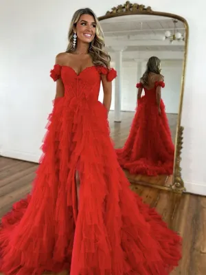 A-line Sweetheart Neck Tulle Lace Burgundy Long Prom Dress, Burgundy Long Formal Dress