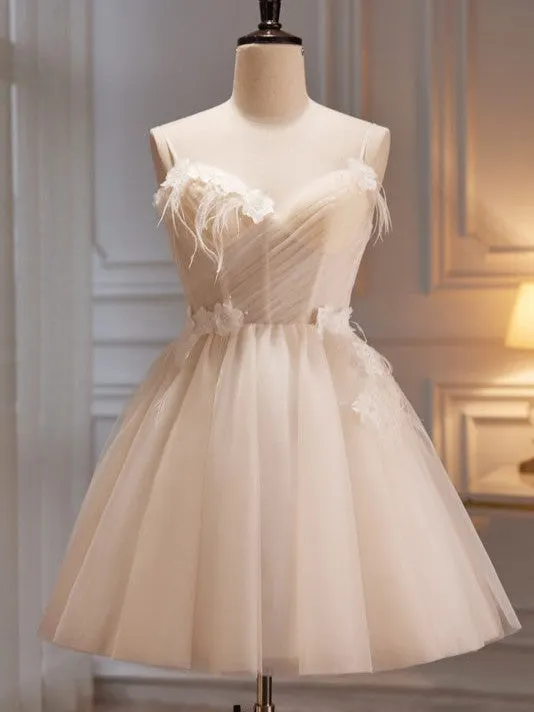 A Line V Neck Spaghetti Straps Tulle Short Homecoming Dresses
