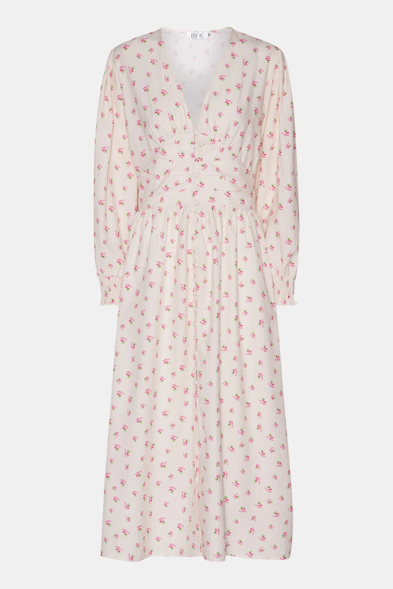 AdelIC Lang Kjole - Beige Pink Blomsterprint