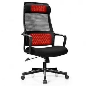 Adjustable Mesh Office Chair with Heating Support Headrest-Black - Color: Black