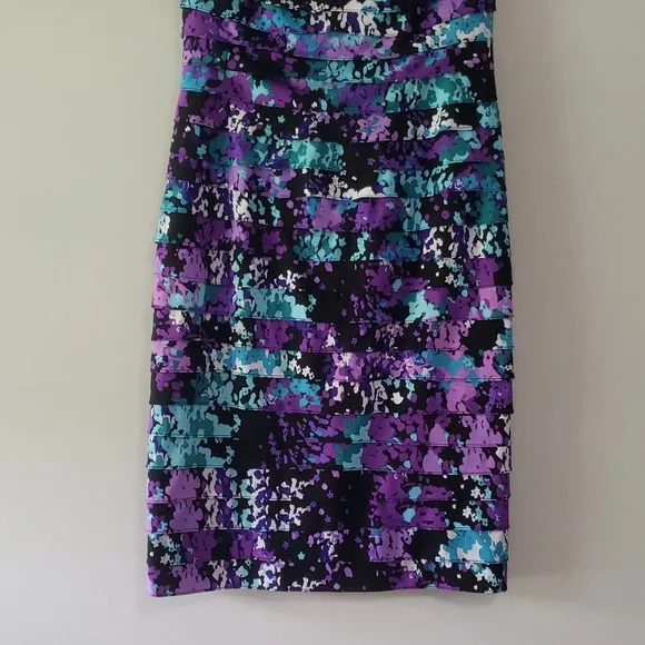 Adrianna Papell Floral Dress 8 Multicolor Tiered Office Wedding Guest Career