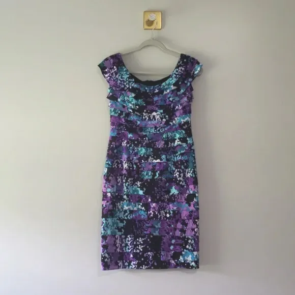 Adrianna Papell Floral Dress 8 Multicolor Tiered Office Wedding Guest Career