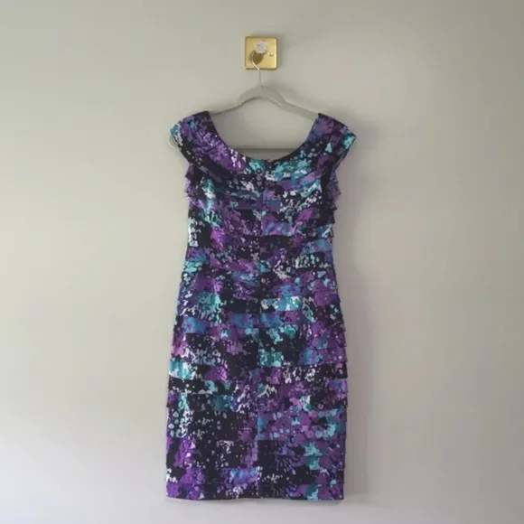 Adrianna Papell Floral Dress 8 Multicolor Tiered Office Wedding Guest Career