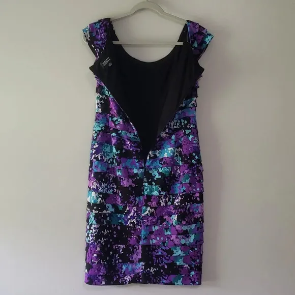 Adrianna Papell Floral Dress 8 Multicolor Tiered Office Wedding Guest Career