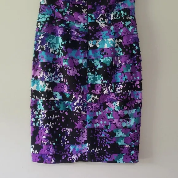 Adrianna Papell Floral Dress 8 Multicolor Tiered Office Wedding Guest Career