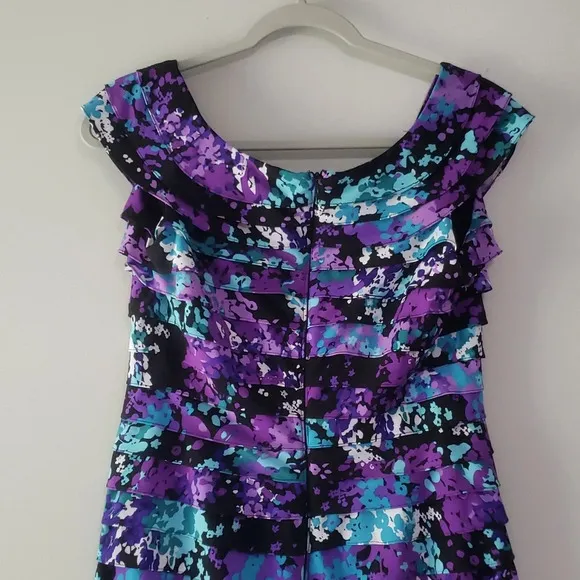 Adrianna Papell Floral Dress 8 Multicolor Tiered Office Wedding Guest Career