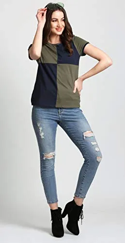 AELOMART Women's Top (AWT4035OLBL-M_Multicolor_Medium)