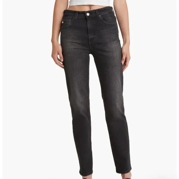 AG Saige High-Rise Ankle Straight Jeans Black Wash 6 Years‎ Catalyst 31