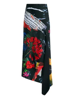 Alice   Olivia Ayla Asymmetric High Slit Midi Skirt in Azalea Floral