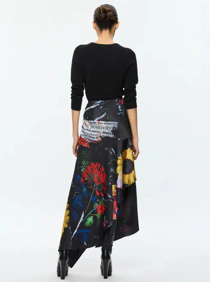 Alice   Olivia Ayla Asymmetric High Slit Midi Skirt in Azalea Floral