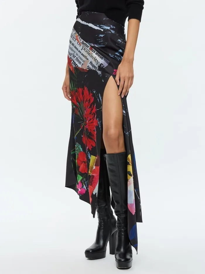 Alice   Olivia Ayla Asymmetric High Slit Midi Skirt in Azalea Floral