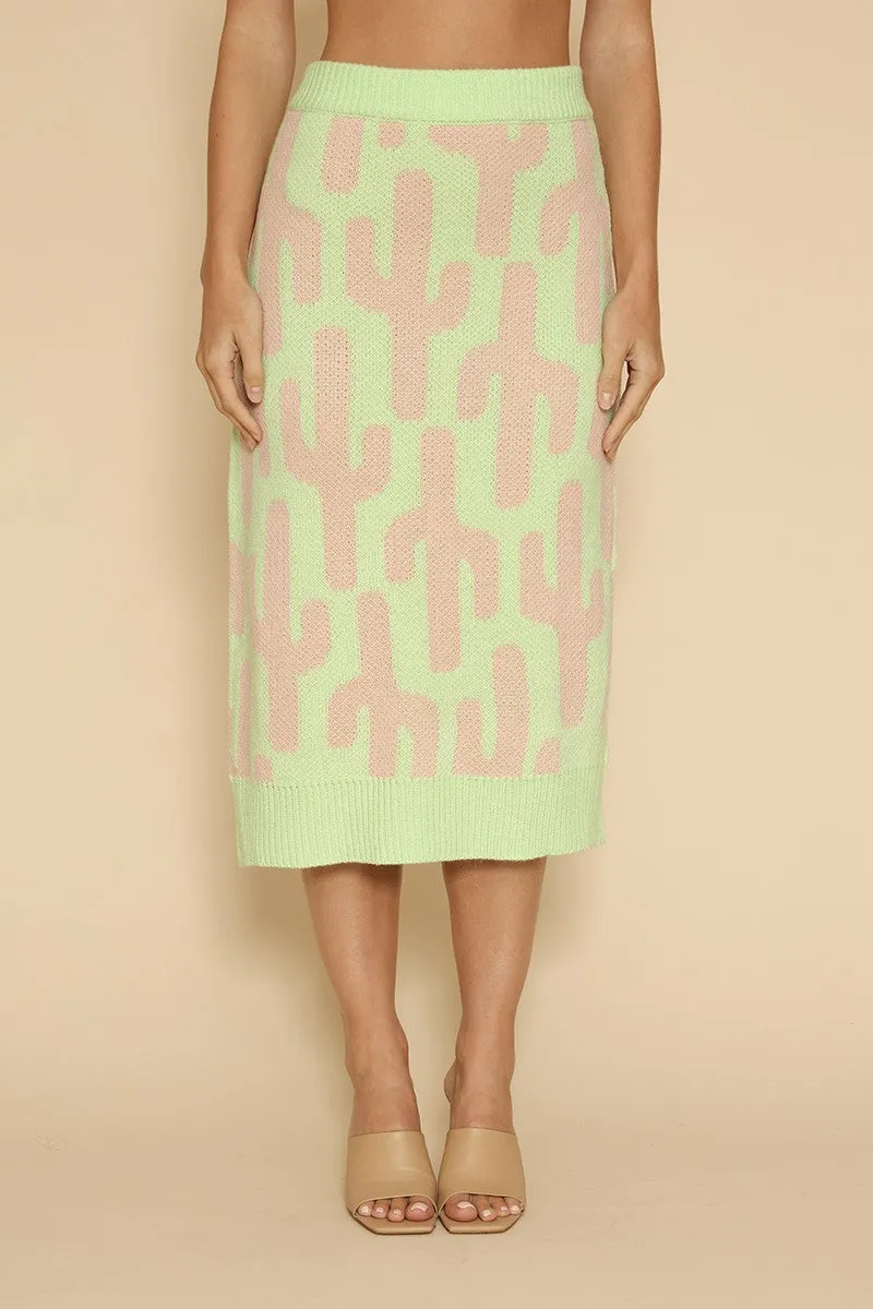 All over cactus knit midi skirt