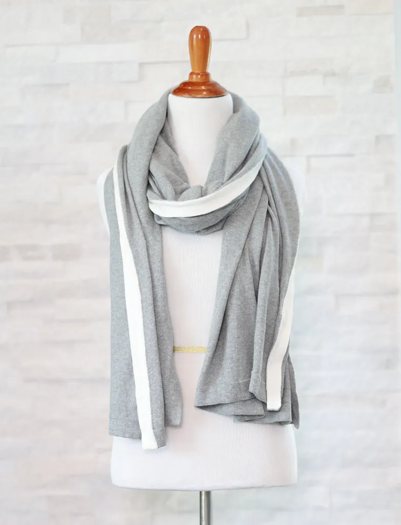 All Season Scarf - LIGHT GRAY WITH IVORY STRIPE