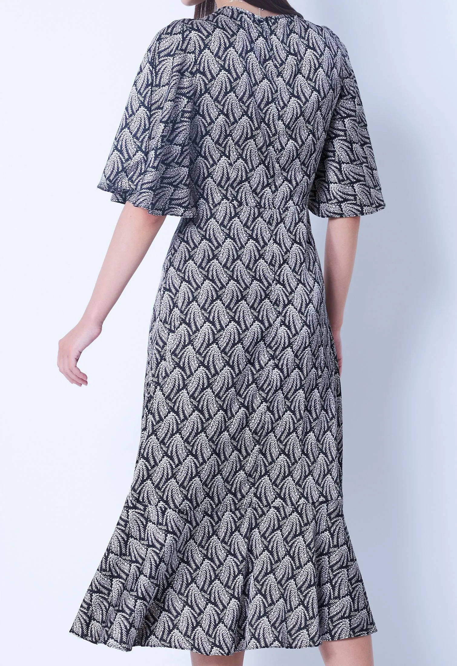 Allover Twig Satin Ruffle Dress