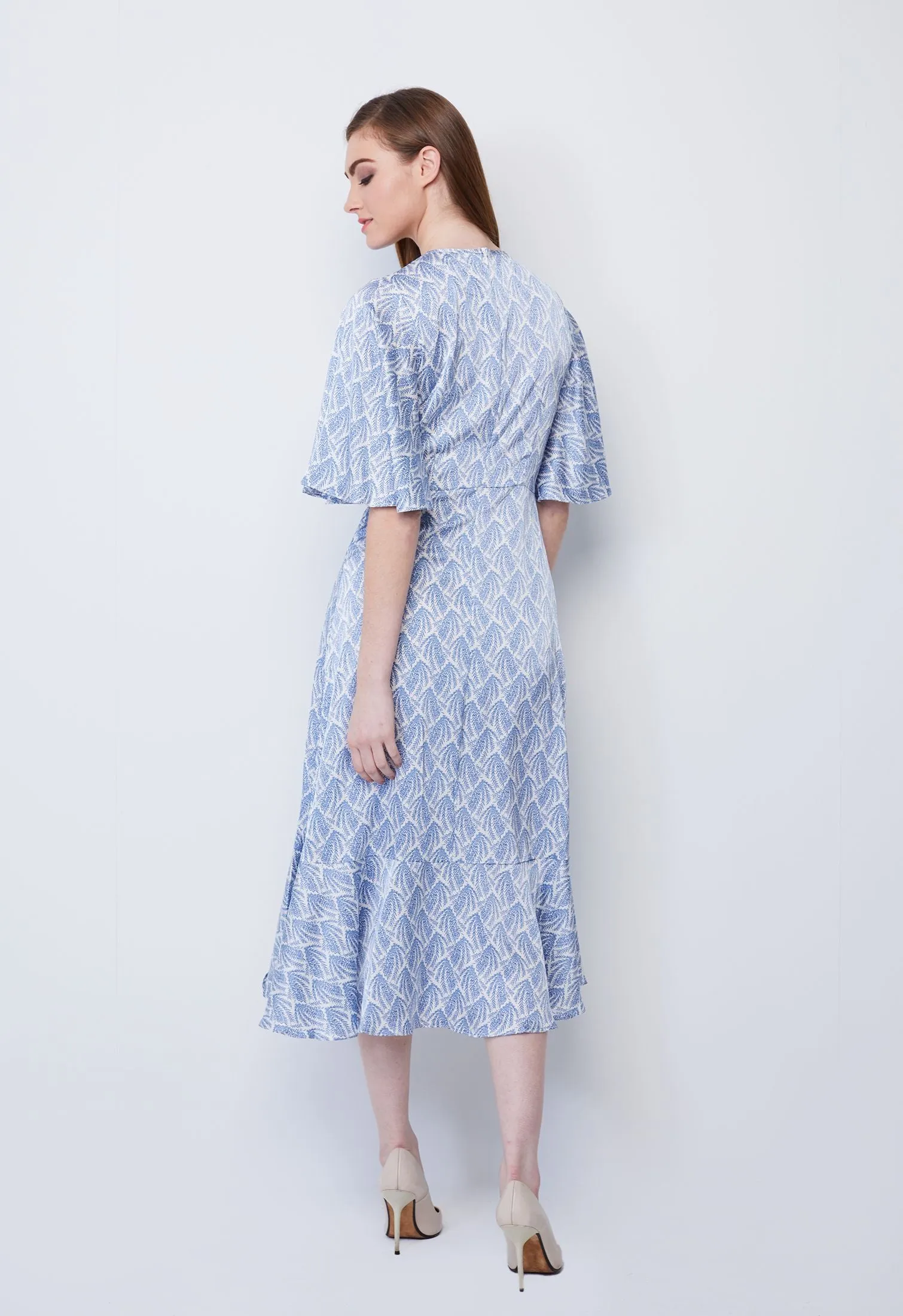 Allover Twig Satin Ruffle Dress
