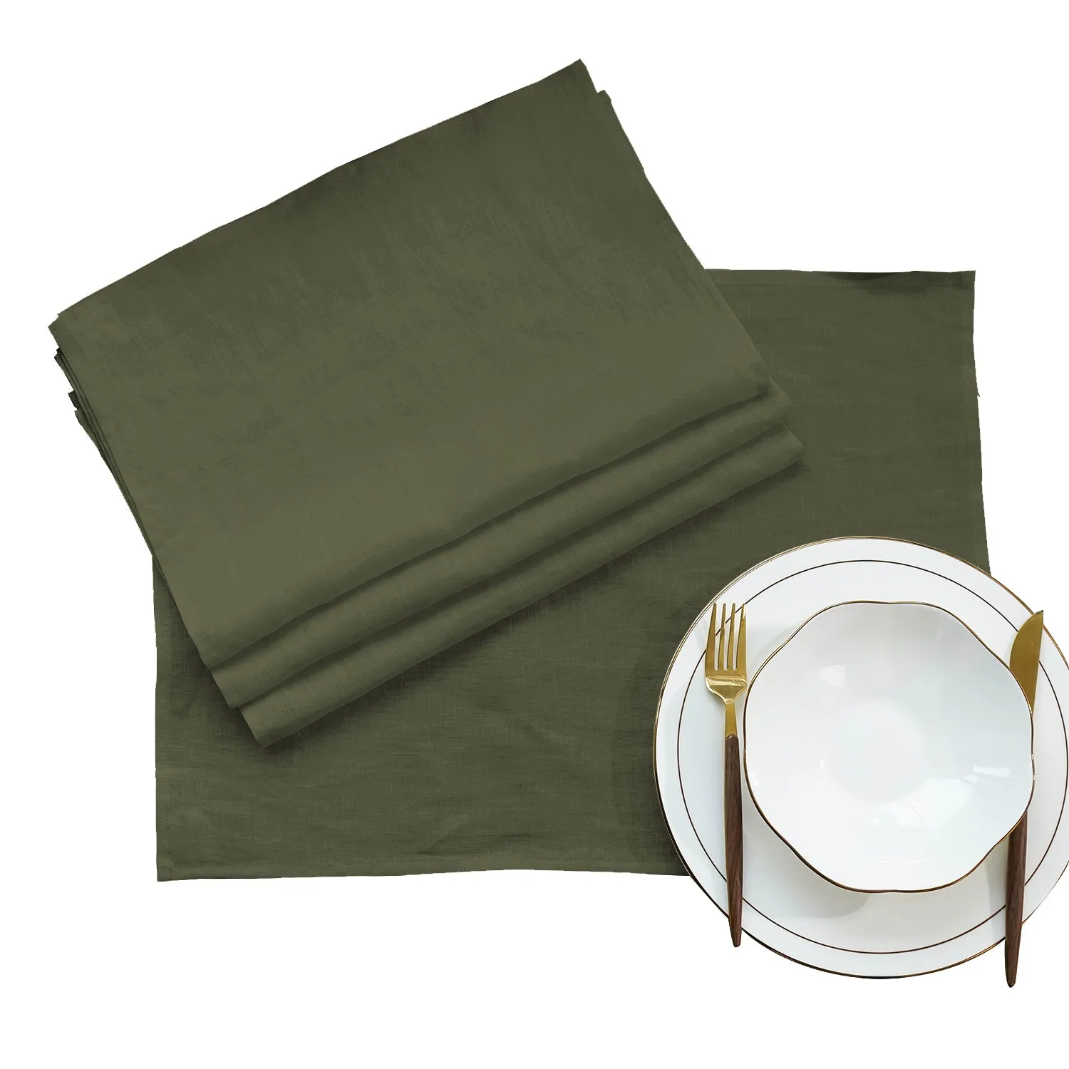 Amazhiyu 100% Linen Placemats Rustic Fabric Place Mats for Dinner Table