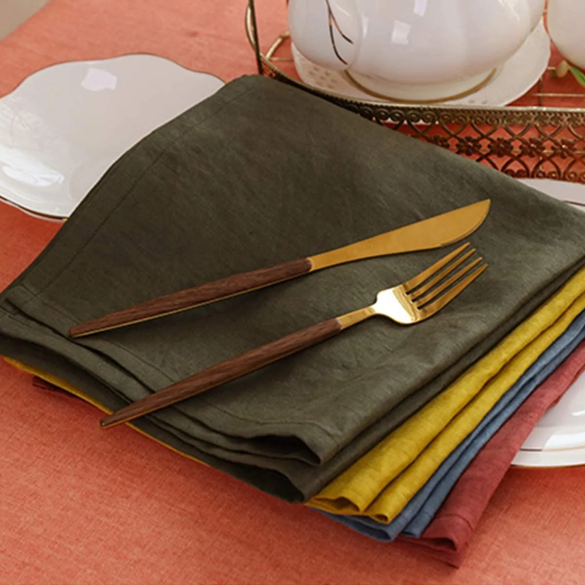 Amazhiyu 100% Linen Placemats Rustic Fabric Place Mats for Dinner Table
