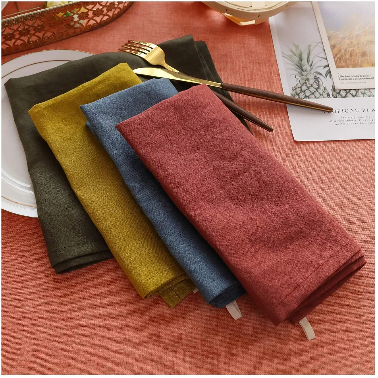 Amazhiyu 100% Linen Placemats Rustic Fabric Place Mats for Dinner Table