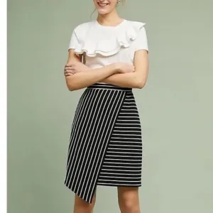 Anthropologie Hutch Chauncey Asymmetric Striped Skirt Navy Blue w/White Size 2