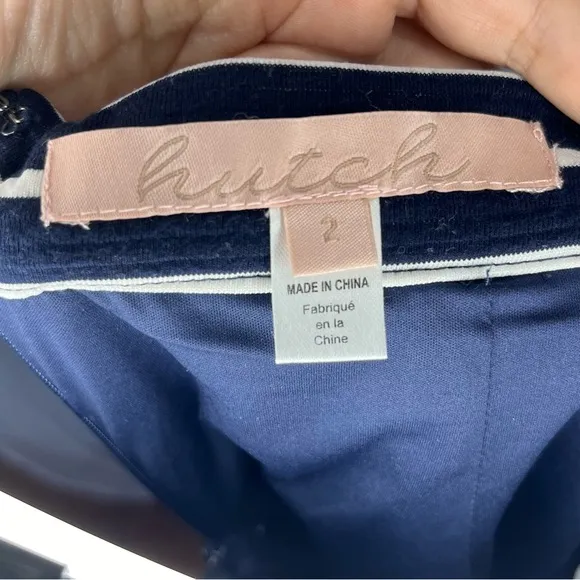 Anthropologie Hutch Chauncey Asymmetric Striped Skirt Navy Blue w/White Size 2
