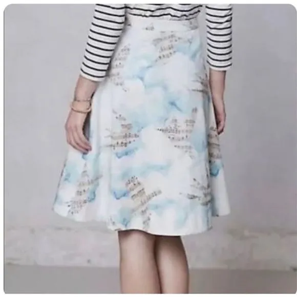 Anthropologie Maeve Songbird Music Circle A-Line Knee Length Skirt Size 4